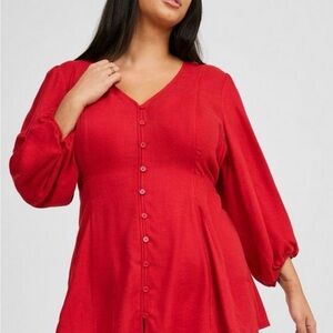Torrid Red Button-Front Blouse